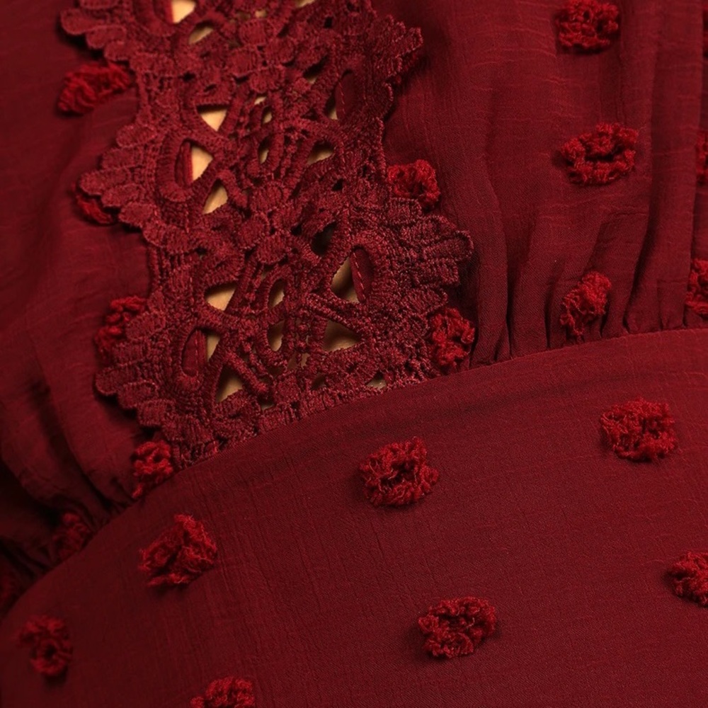 NWT Lust or Love Wine Red Embroidered Lace Long Sleeve Dress Medium - Picture 5 of 12